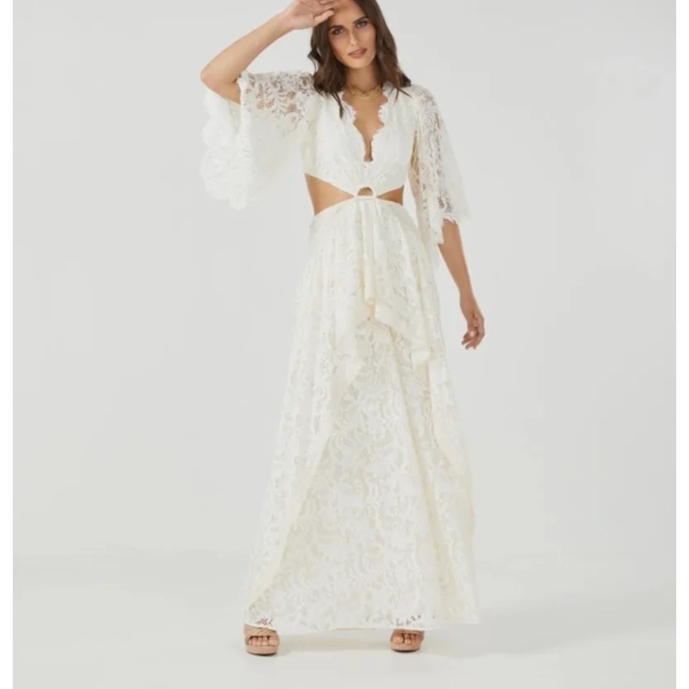 BCBGMAXAZRIA nova off white lace maxi dress XS
